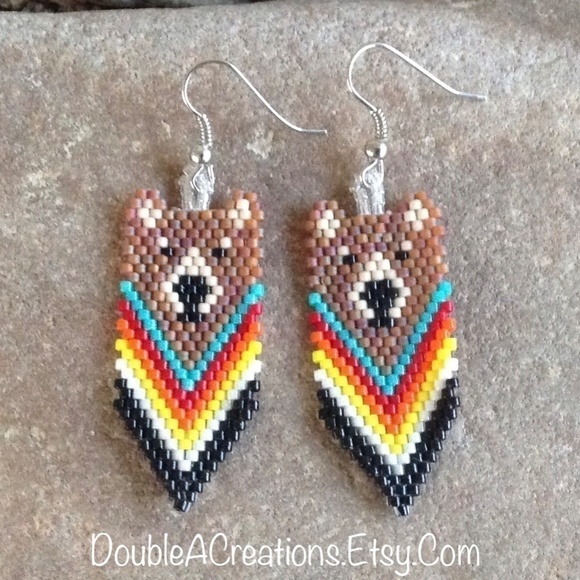 Native Bear Beaded Earrings, New, Handmade by Me - Picture 2 of 7